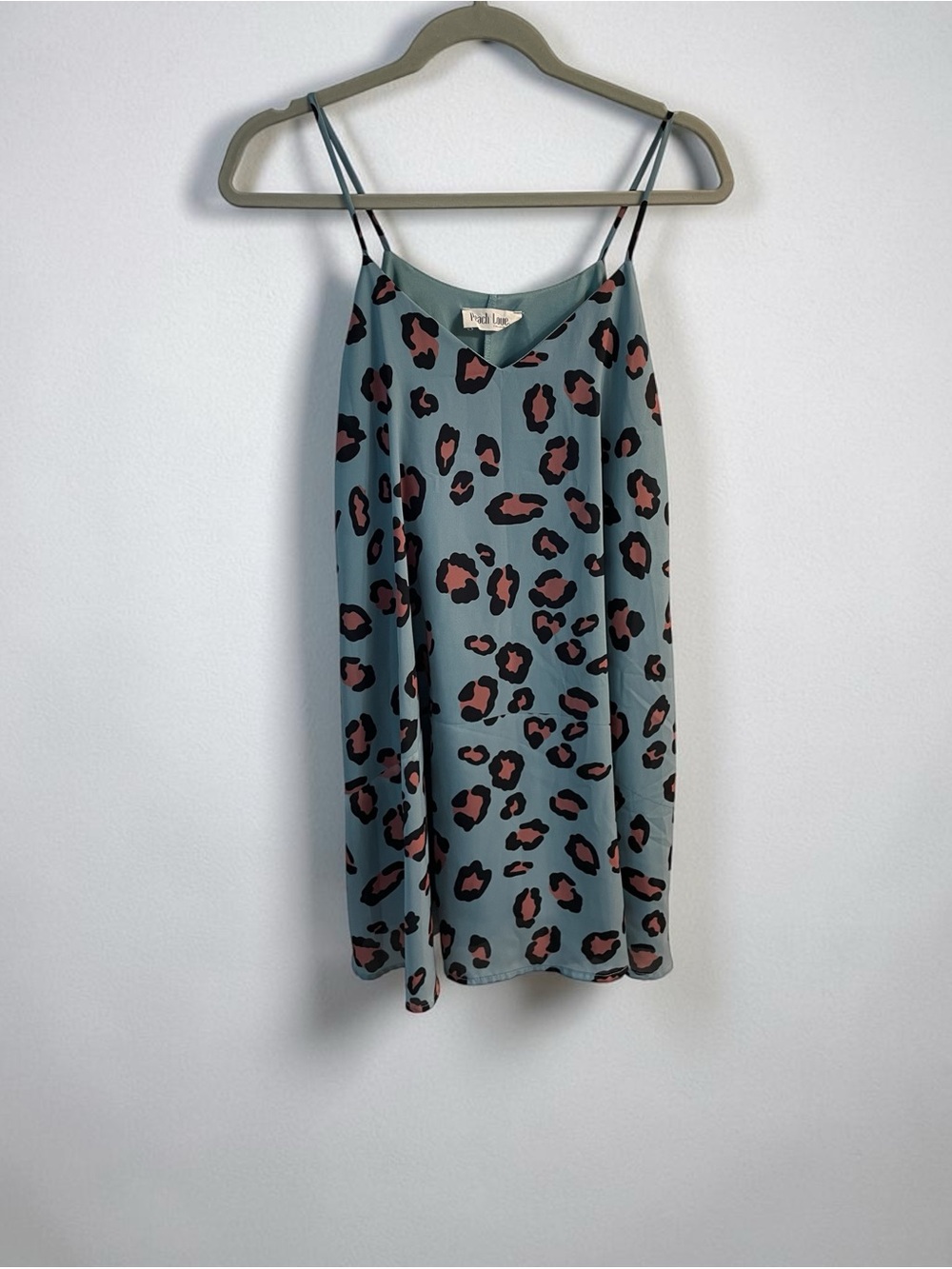 Peach Love Dusty Blue Leopard Print Swing Dress Small Sleeveless Pockets